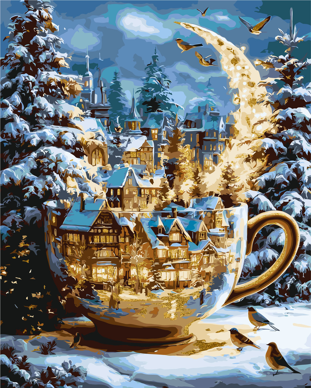 Картина за номерами Зимова. Ніч різдвяних чудес з фарбами металік 40*50 см Орігамі LW 3551