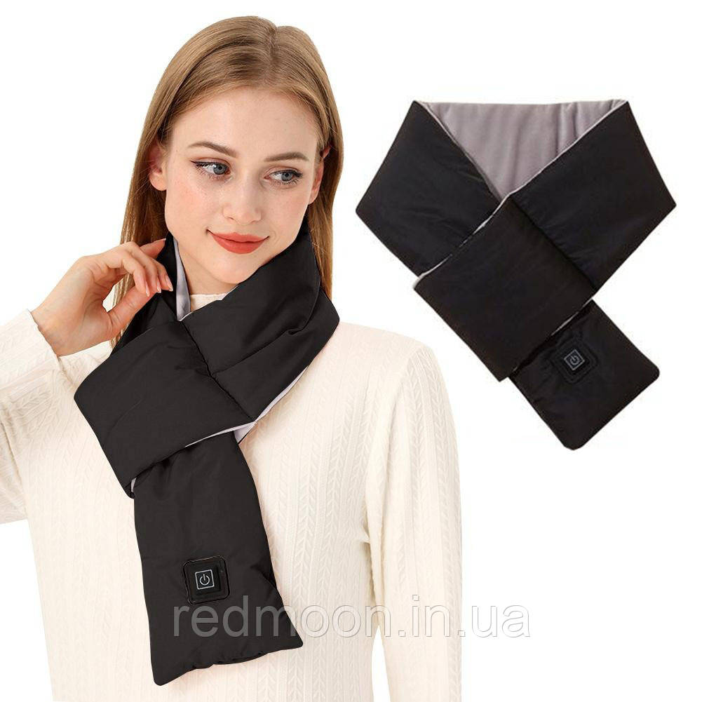 Шарф з підігрівом, USB, 3 режими підігріву, Чорний / Електричний шарф для шиї з живленням від повербанку, фото 1