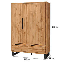 Шафа розстібна тридверна Halle S 145 см дуб вотан на чорних металевих ніжках в стилі лофт