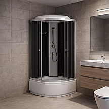 Душовий бокс Sansa 6690A 100х100х215 см із глибоким піддоном сатин скло тоноване розсувні двері, фото 2