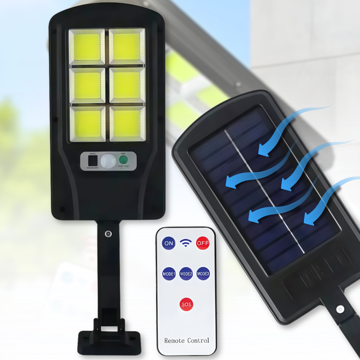 Вуличний ліхтар на сонячній батареї з датчиком руху та пультом BL BK120-6COB, фото 1