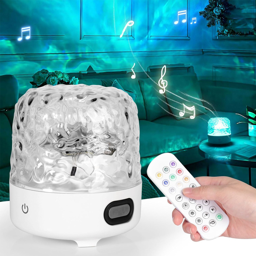 Лампа з ефектом водяної хвилі + Колонка і Пульт, від USB / LED світильник нічник / Проектор світильник настільний, фото 1