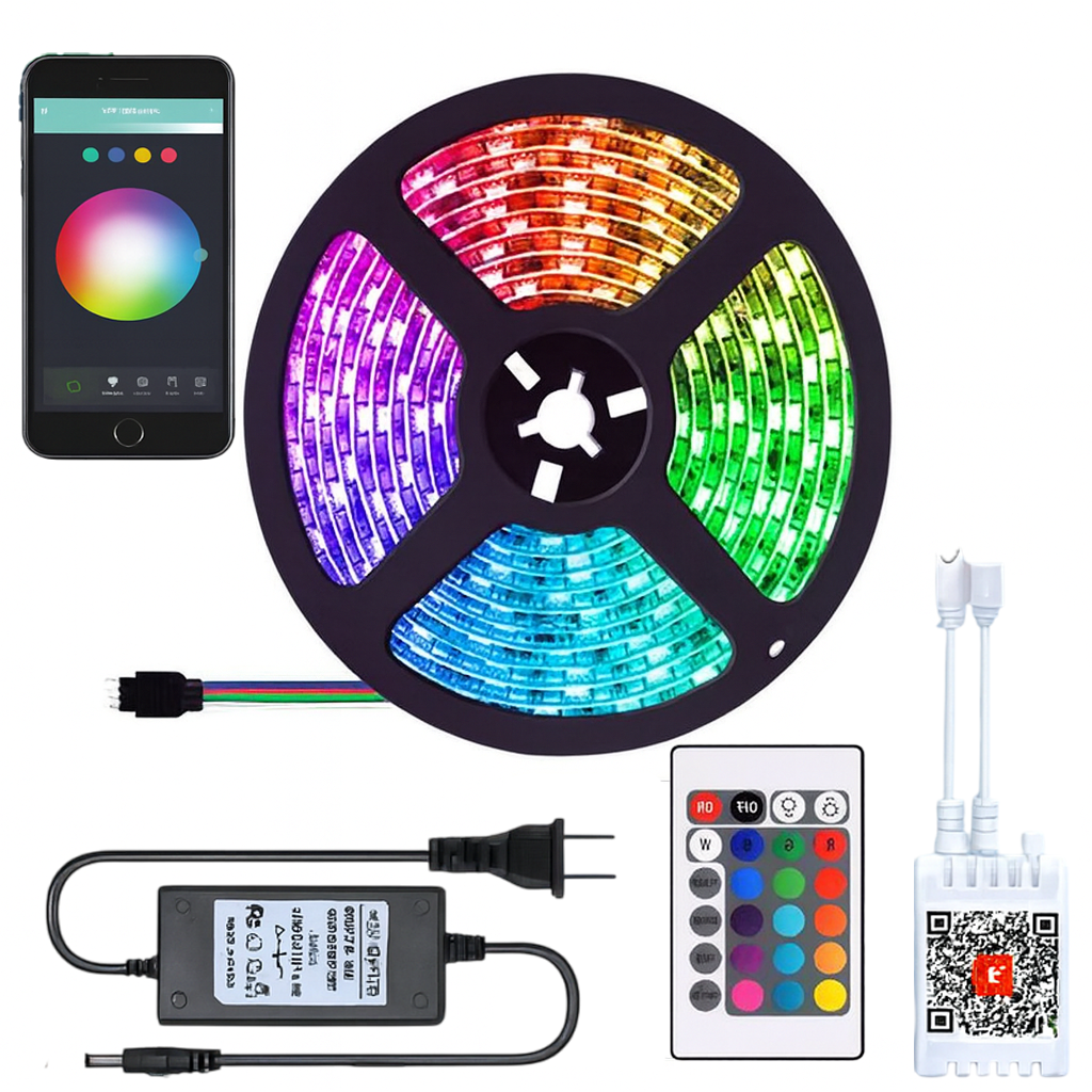 LED стрічка від мережі, 5м + пульт та блок живлення / Світлодіодна стрічка / Підсвітка для кімнати / Самоклеюча стрічка, фото 1