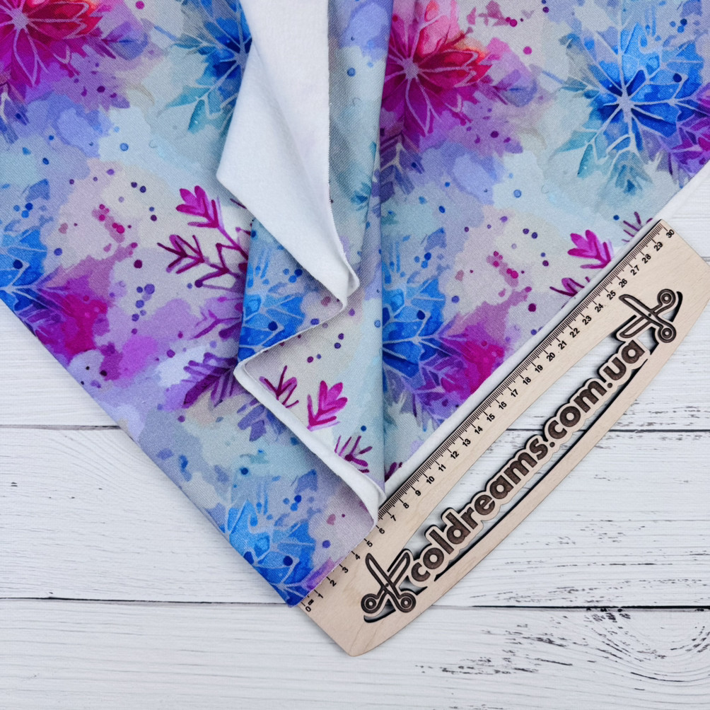 Тринитка з начісом «Кольорові сніжинки»  щільність 330г/м.