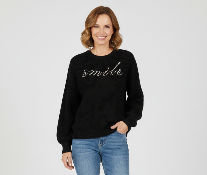 Светр жіночий чорний зі стильним принтом (B12), фото 1