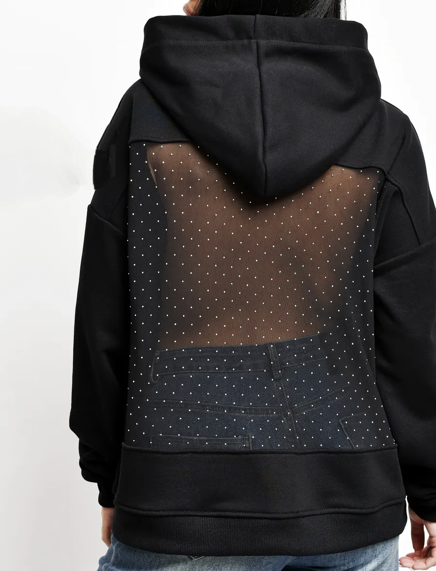 Жіноче худі із сіткою та стразами на спині, фото 1