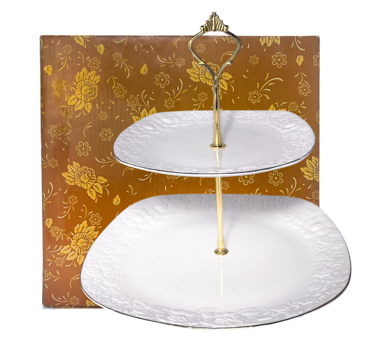 Підставка 2-ярусна SNT для десертів, фруктів та бутербродів біла з золотом 30848