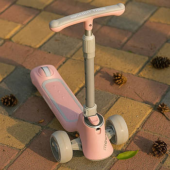 Дитячий самокат з музикою та підсвічуванням, MUFAQI, Рожевий / Триколісний самокат з регульованою ручкою / Самокат для дітей