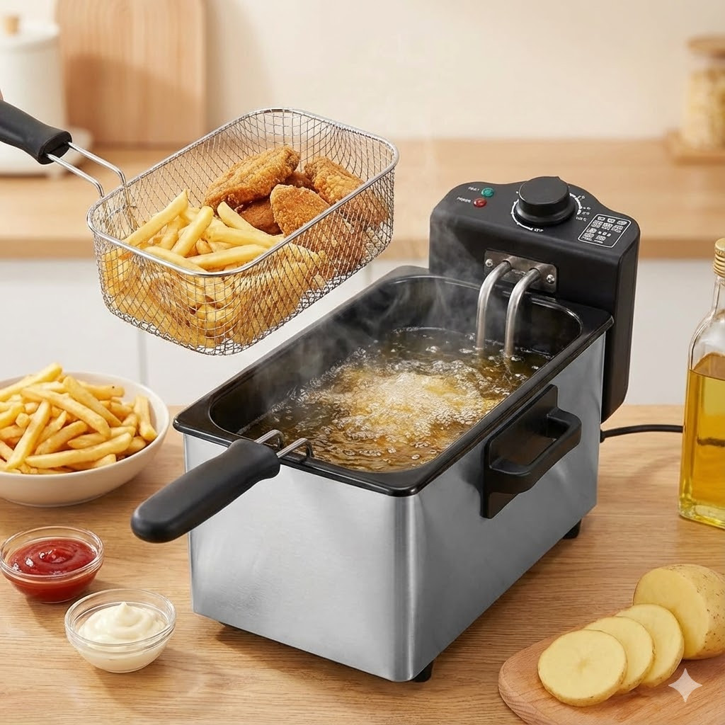 Електрична фритюрниця SOKANY WJ-800, 3,5 л, 2000 Вт, з кришкою, знімною чашею та захистом від перегрівання