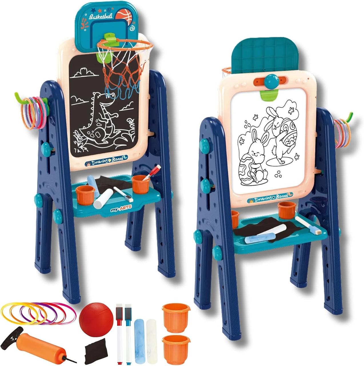 Дитячий двосторонній мольберт OLEOCA 4-в-1 з магнітною дошкою, крейдою дошки та набором аксесуарів
