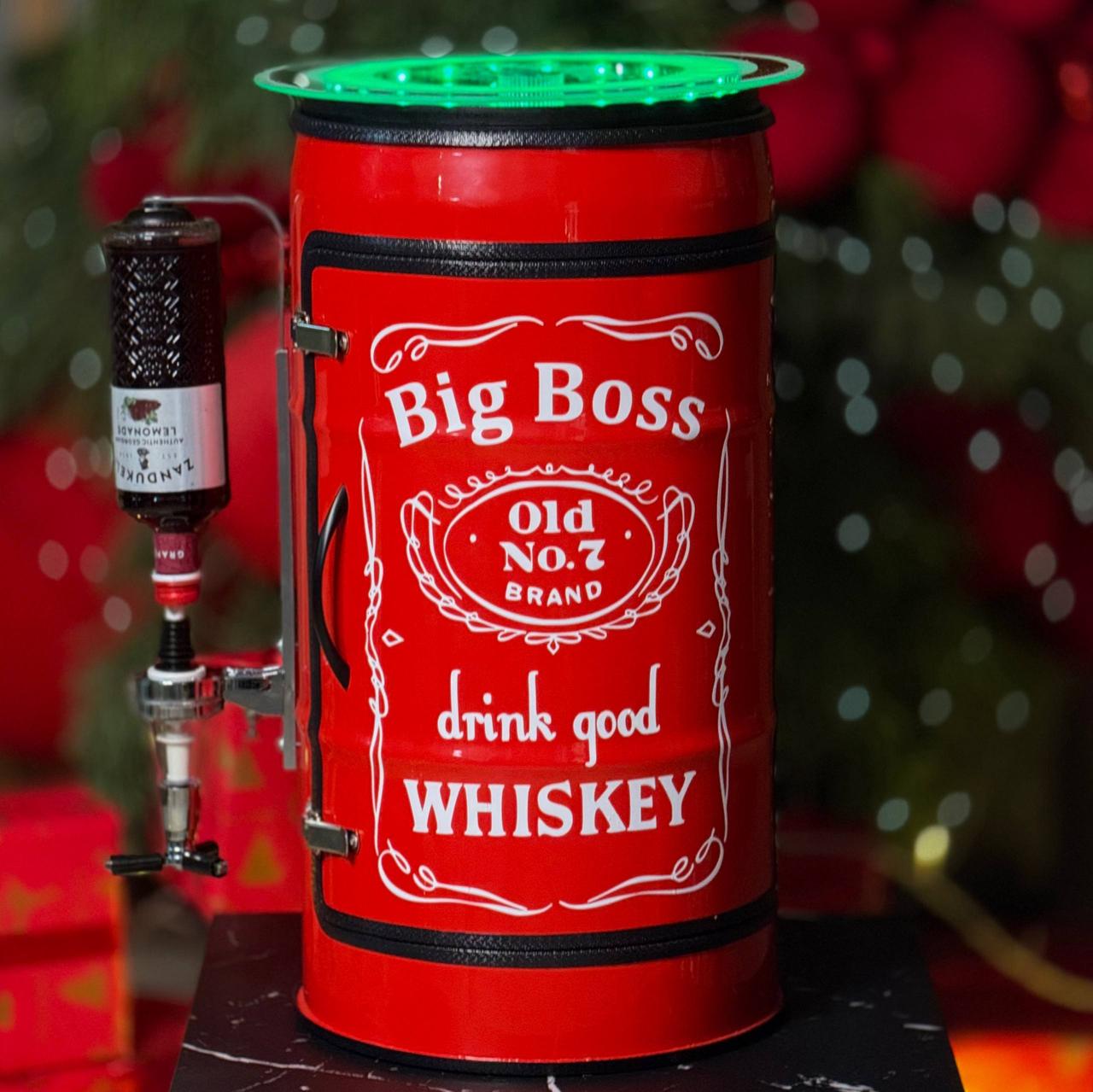 Бочка бар в чорному глянцевому кольорі з підсвіткою, наливатором,  подарунок чоловіку, коханому, боссу., фото 1