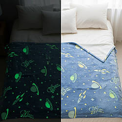 Дитячий плед, що світиться в темряві, 180х150см, Космонавт / Плед покривало / Плед зі зірками, що світяться