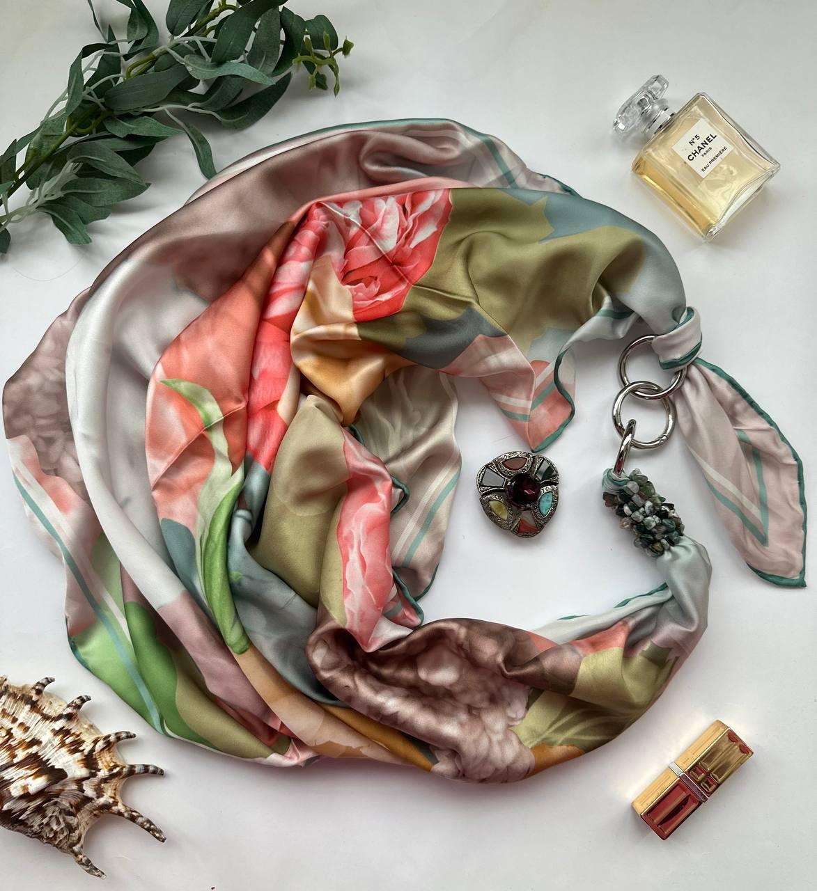 Дизайнерська шовкова хустка My Scarf "Венеціанська ніч" 90 на 90 см, оздоблена камінням, фото 1