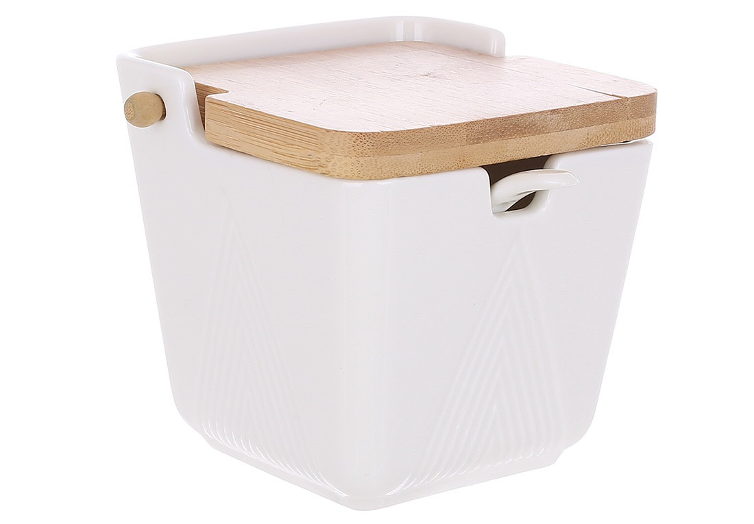 Цукорниця порцелянова з ложкою та бамбуковою кришкою Grace 10.5*9.5см