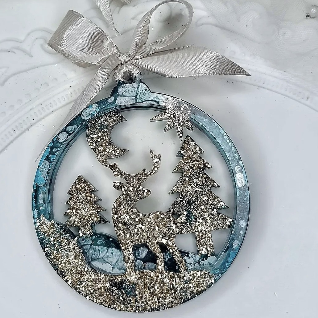 Набір з 2 молдів для створення композиції, серія "Кристалічні новорічні кульки" - "Зимовий ліс+Оленя"., фото 1