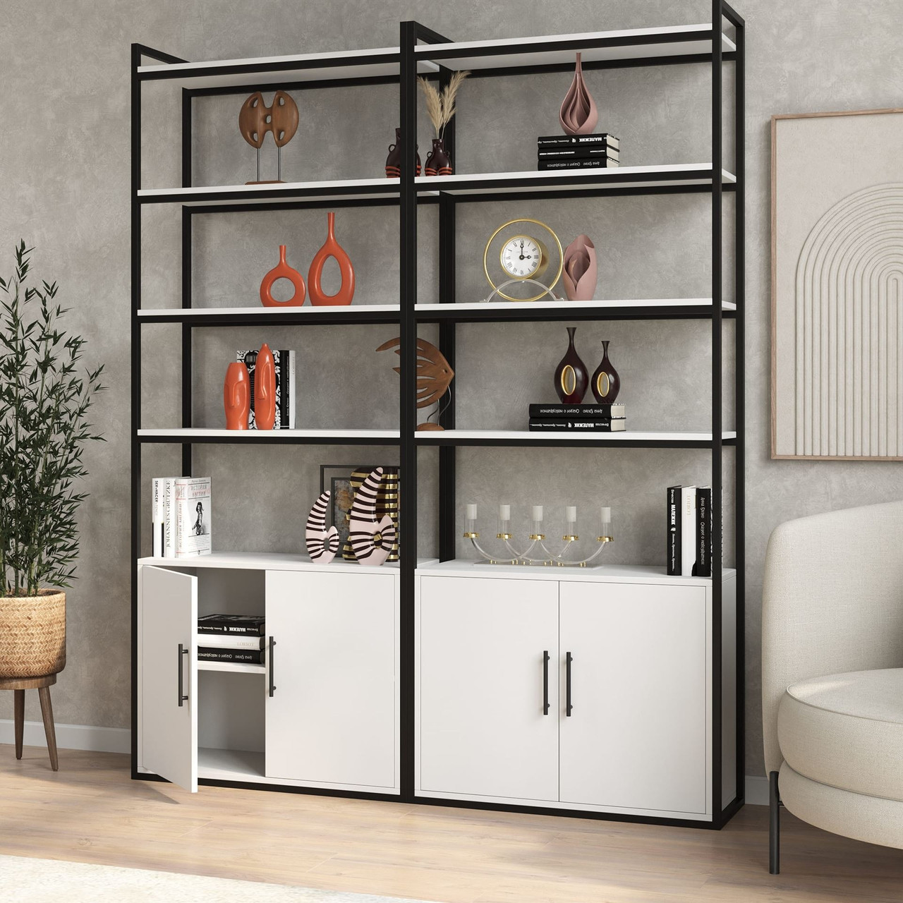 Вертикальний стелаж лофт для дому з 12 полицями з ДСП Підлогові книжкові полиці 80 см шириною, фото 1