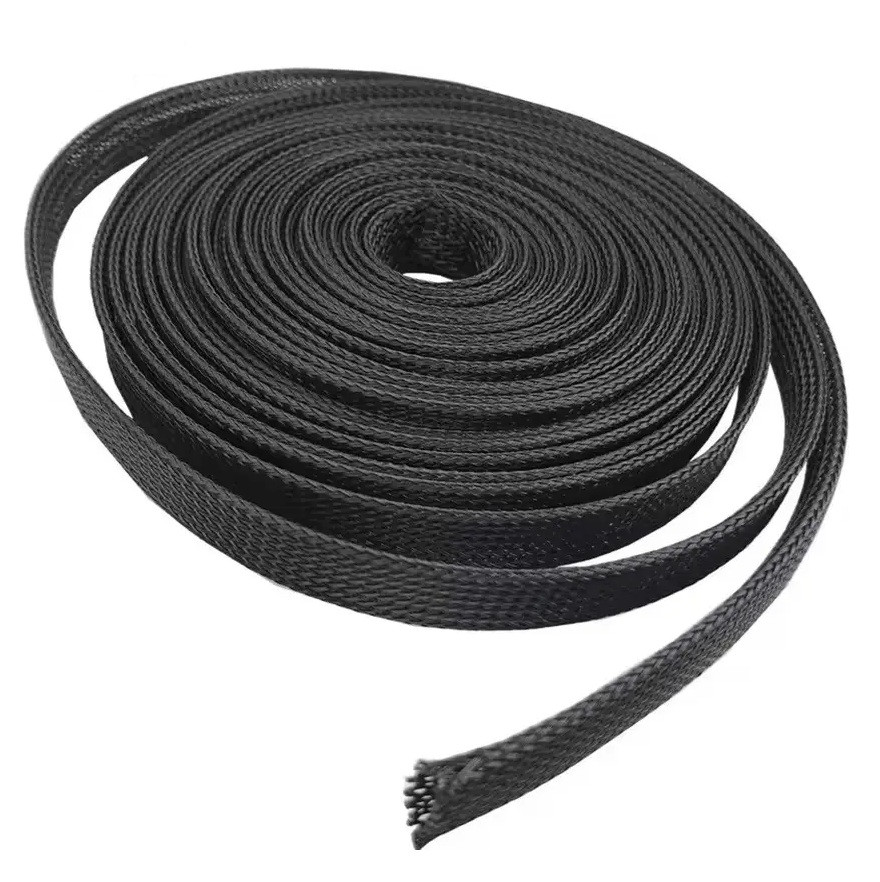 Кабельний PET рукав SHUOTEX, цілісний 12мм, дрібне плетіння, чорний / Ізоляційна захисна сітка (трубка сітчаста), фото 1