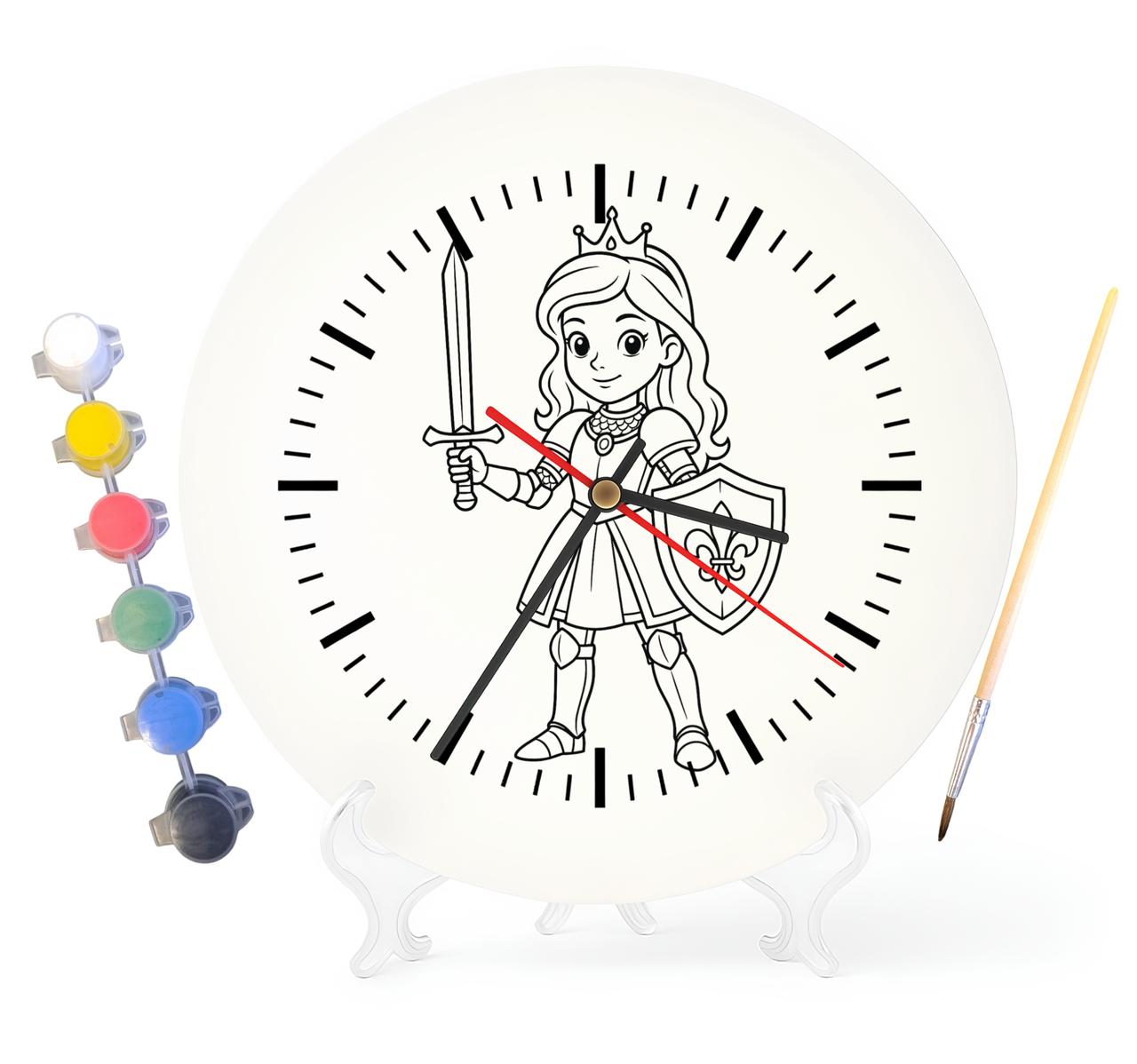 Дитячий набір для творчості годинник розмальовка Принцеса Лицар 30 см (Г0096), фото 1