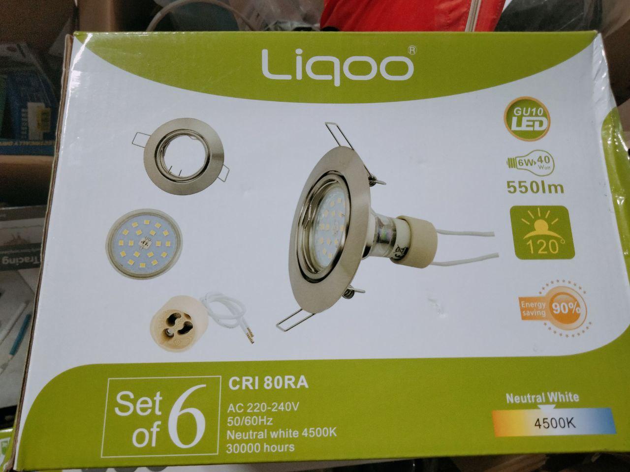 Набір стельових LED світильників Liqoo GU10 6W 4500K, вбудовані точкові світильники 6 шт, 550 лм, кут 120°, фото 1