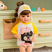 Велика лялька реборн Reborn реалістична дівчинка в одязі з аксесуарами та довгим волоссям Висота 52 см Великі ляльки реборни