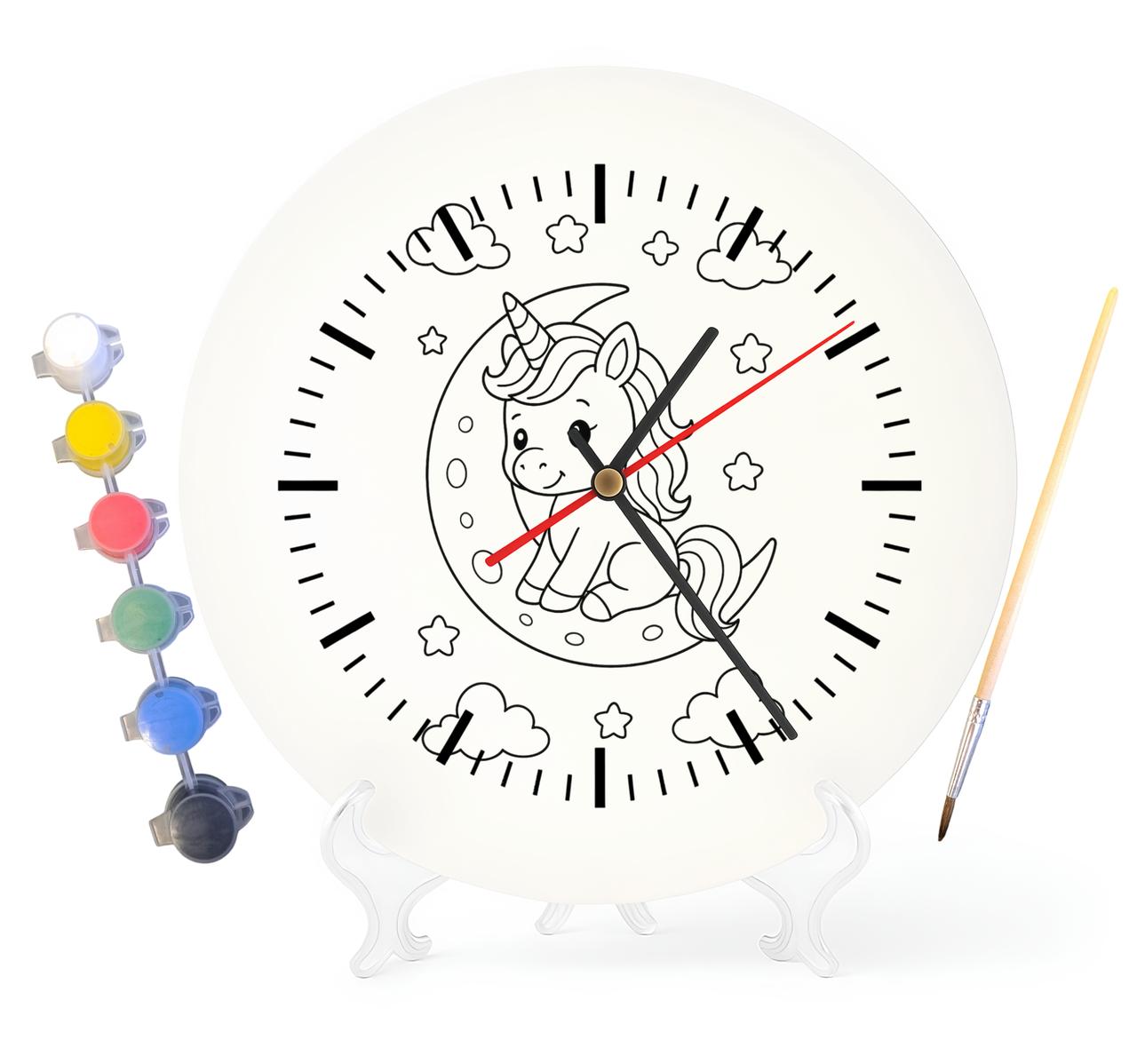 Дитячий набір для творчості годинник розмальовка Єдиноріг 30 см (Г0092), фото 1