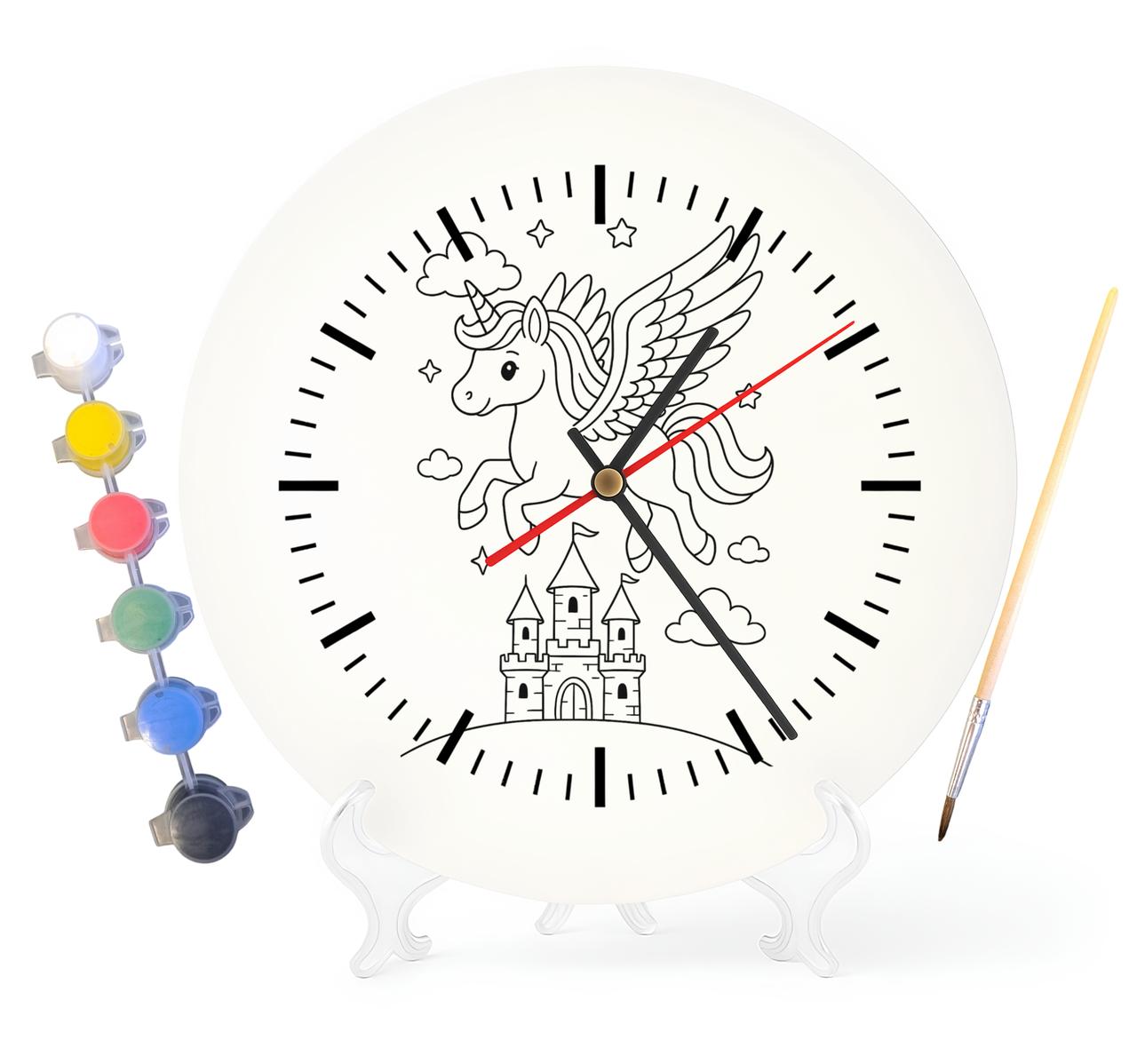 Дитячий набір для творчості годинник розмальовка Єдиноріг і Замок 30 см (Г0091), фото 1