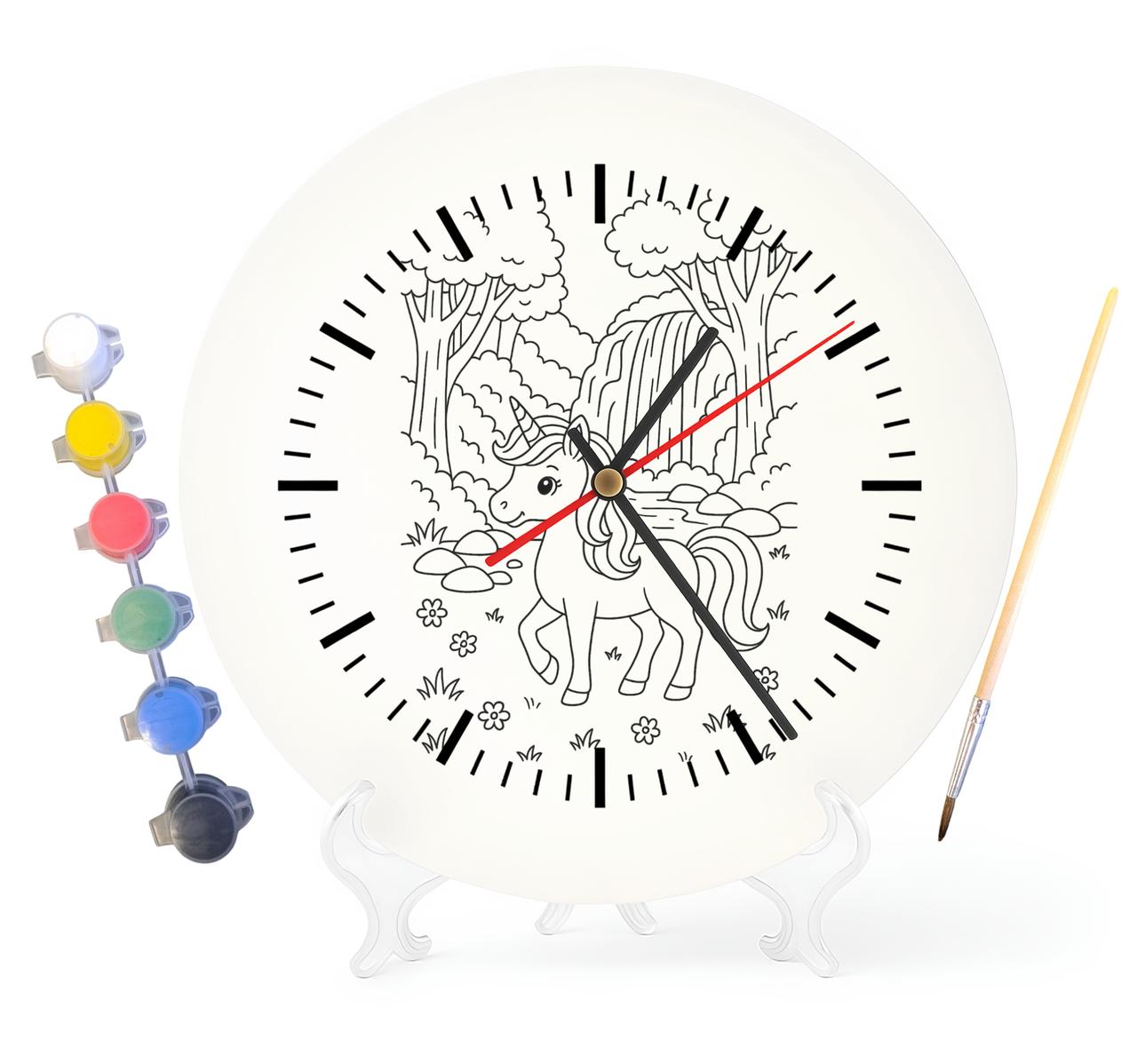 Дитячий набір для творчості годинник розмальовка Єдиноріг у лісі 30 см (Г0090), фото 1