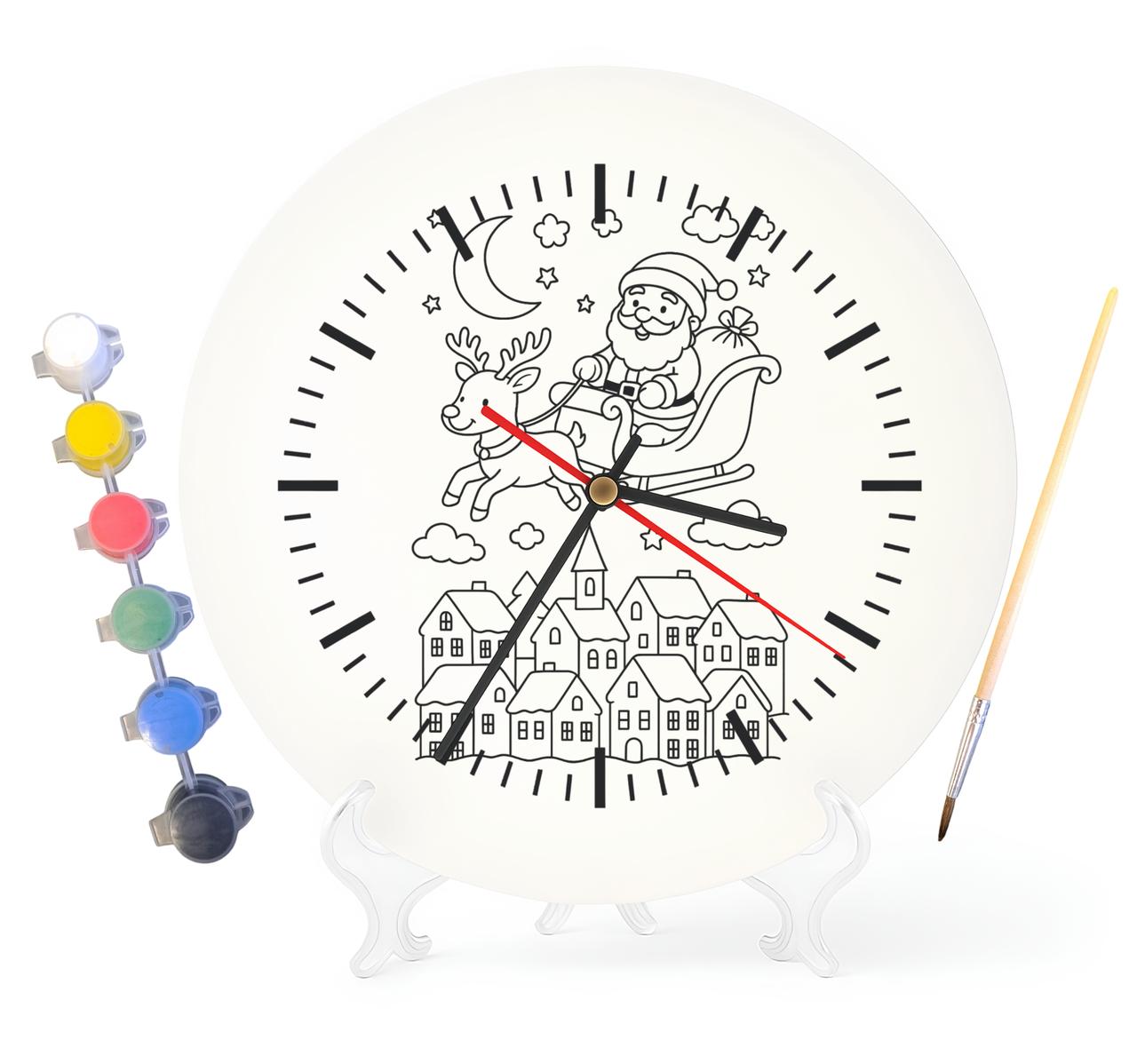 Дитячий набір для творчості годинник розмальовка Політ Санти ХО ХО ХО 30 см (Г0086), фото 1