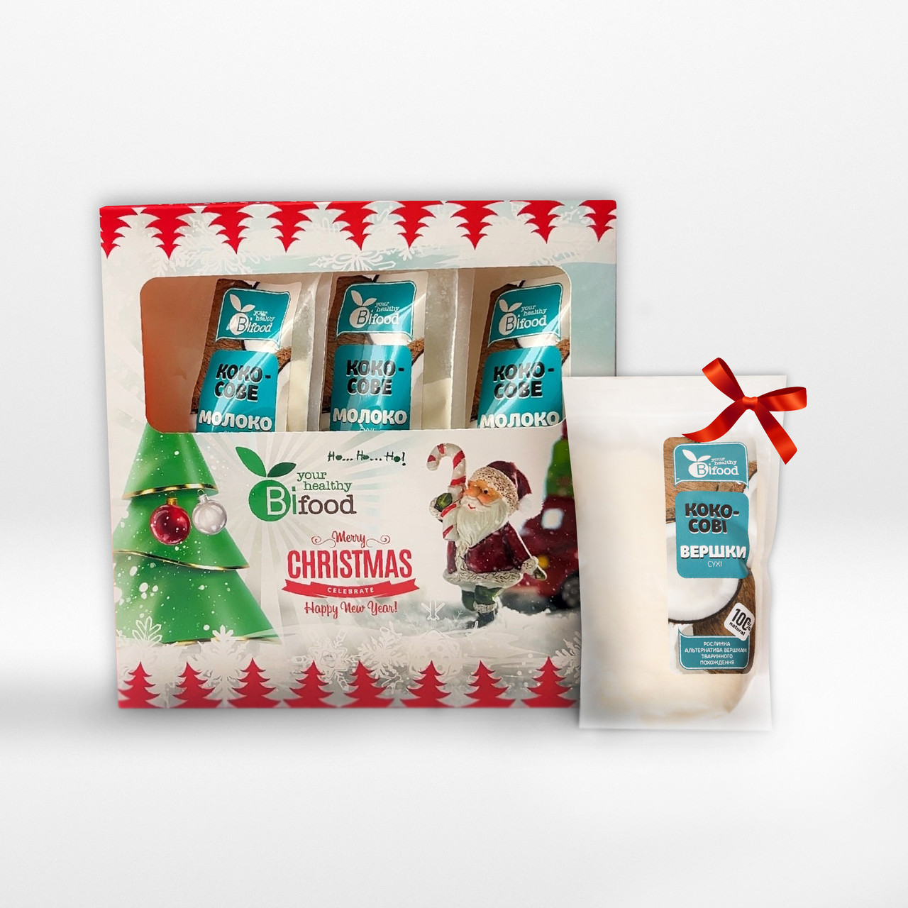 Набір ТРИ МОЛОКА в святковому пакуванні (Молоко кокосове сухе 400г Bifood* 3шт) 1200г + ПОДАРУНОК, фото 1