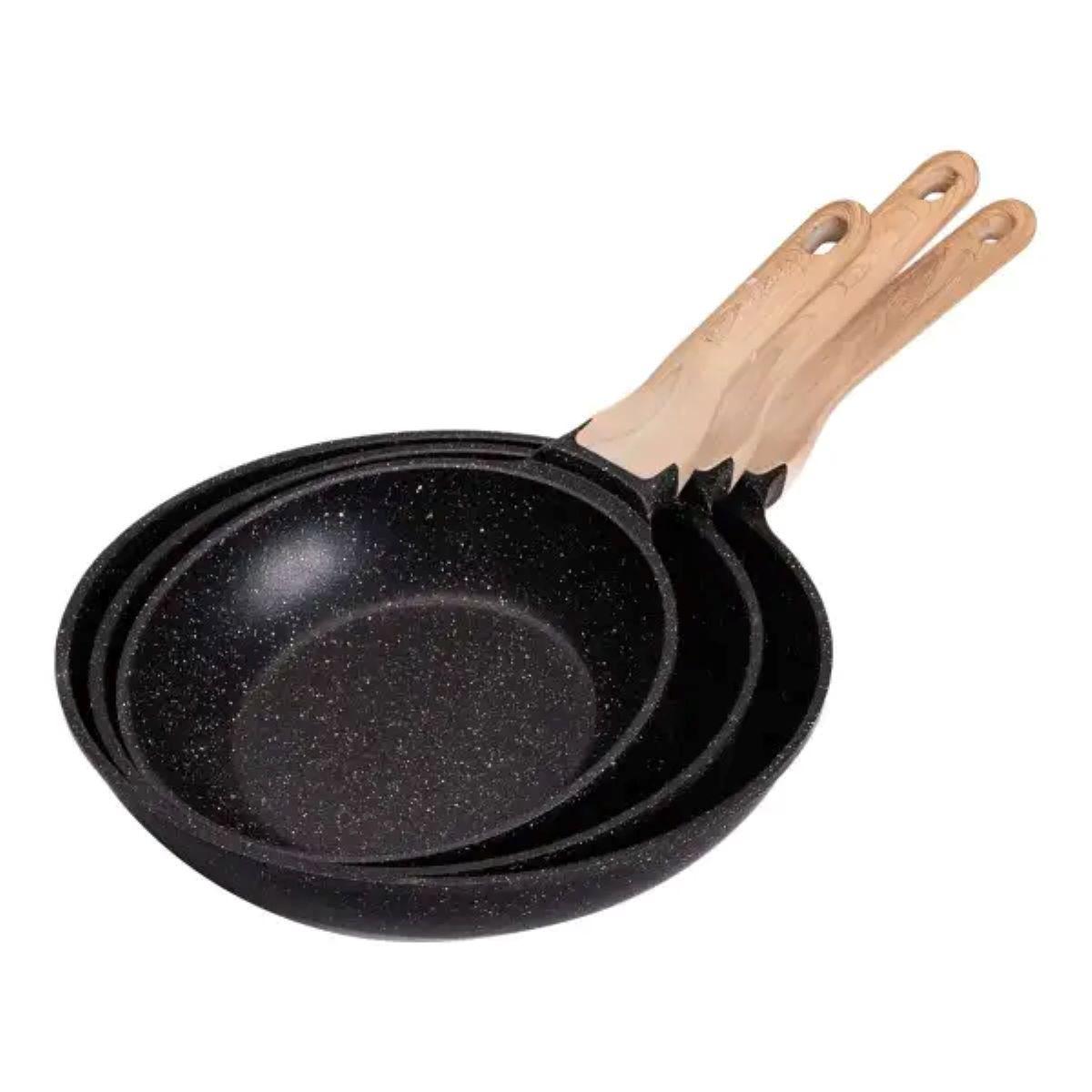 Набір з 3 алюмінієвих сковорідок з товстим дном MGC Чорний HP-4-410B, фото 1