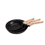 Набір з 3 алюмінієвих сковорідок з товстим дном MGC Чорний HP-4-410B, фото 2