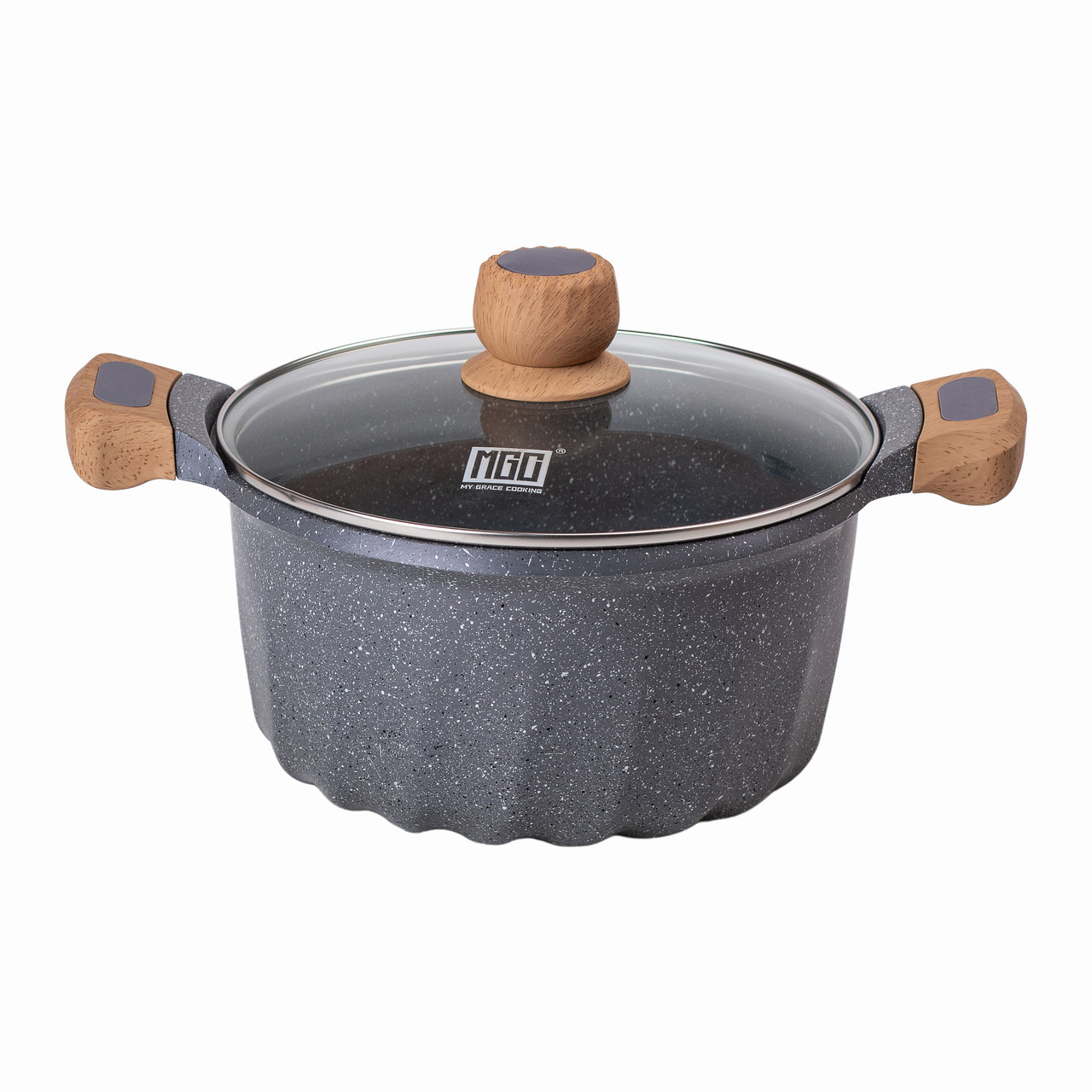 Алюмінієва каструля об'ємом 5 літрів з кришкою Ø 24 см з мармуровим антипригарним покриттям MGC сіра HP-4-433G, фото 1