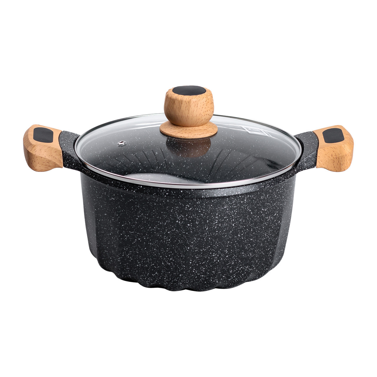 Алюмінієва каструля об'ємом 5 літрів з кришкою Ø 24 см з мармуровим антипригарним покриттям MGC чорна HP-4-433B, фото 1