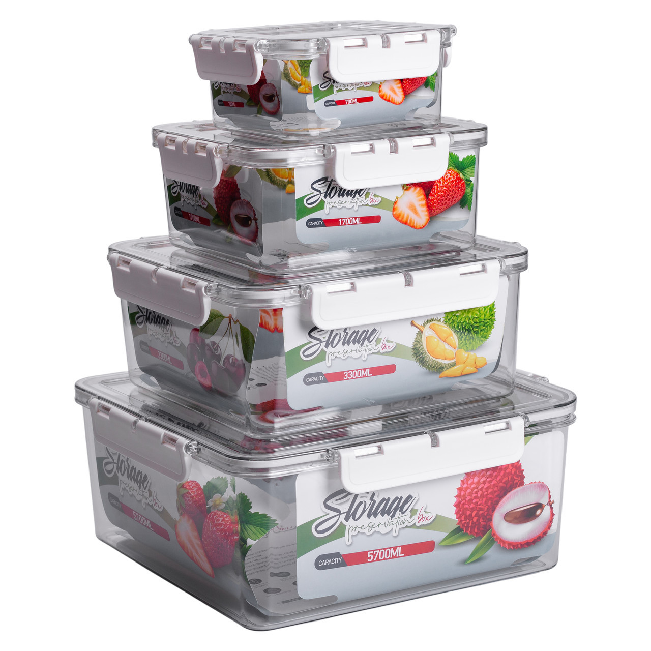 Набір харчових контейнерів для їжі 4 шт 0.7/1.7/3.3/5.7 л на засувках HP-27-4, фото 1