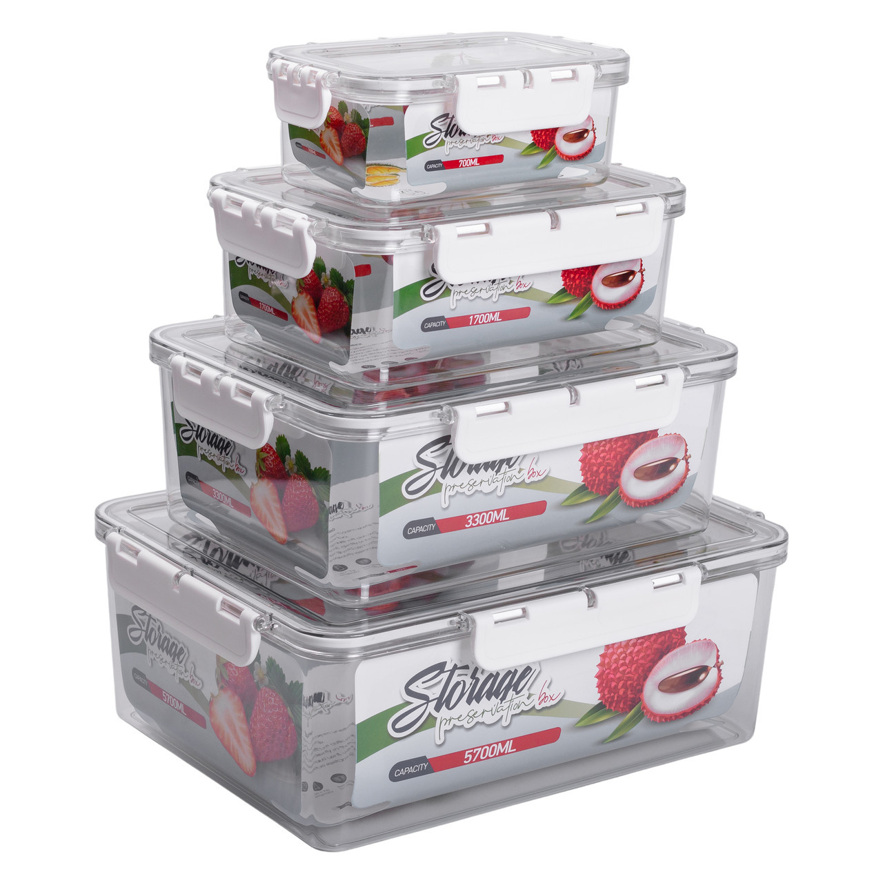 Набір контейнерів для їжі 0.7/1.7/3.3/5.7 л 4 шт з кришками на засувках HP-27-5, фото 1