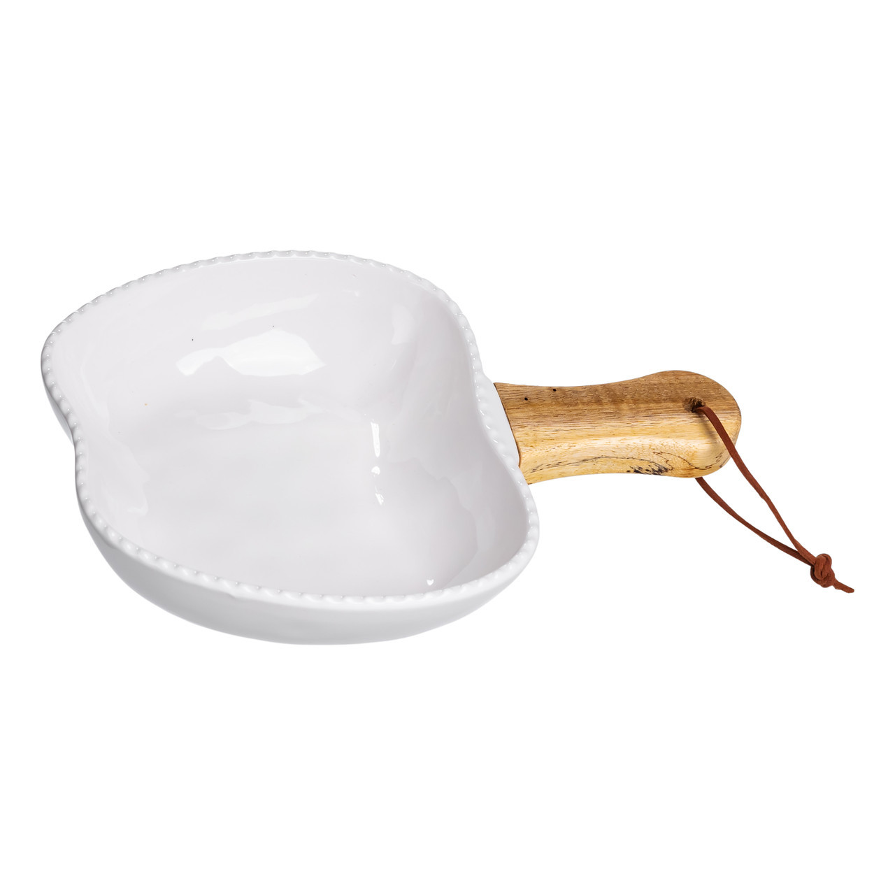 Тарілка порцелянова глибока з ручкою Яблуко 23×16×4 (см) блюдо сервірувальне з ручкою для подачі тарілка сковорода Білий ZJH-15-5, фото 1