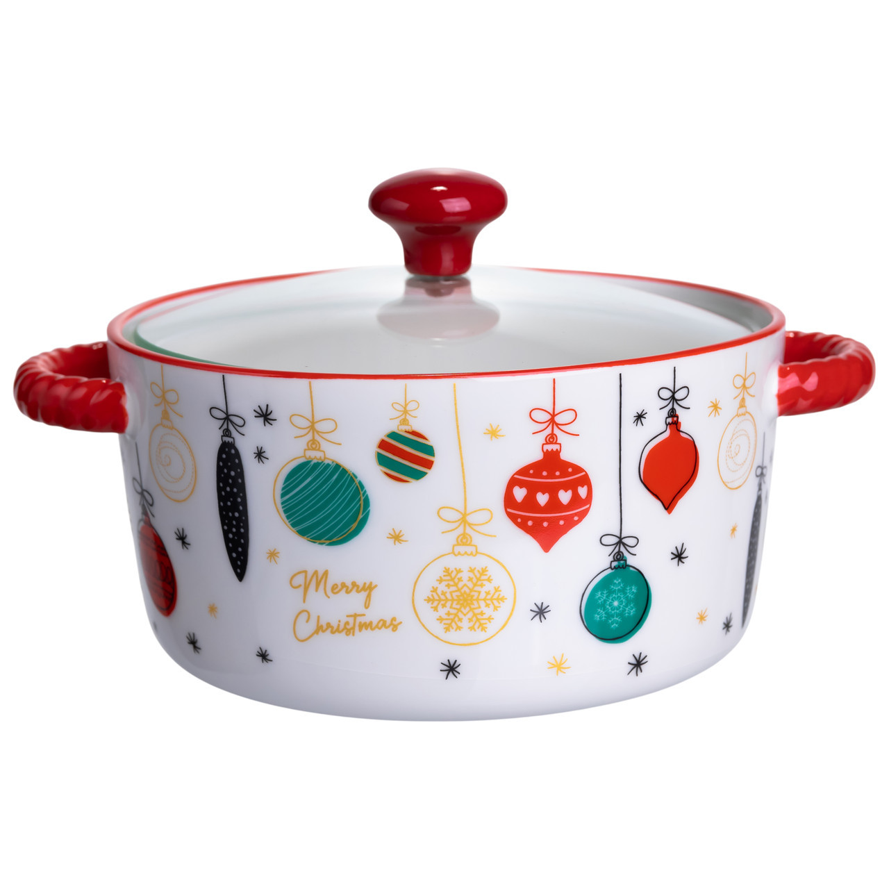 Супниця порцелянова Merry Christmas новорічна 800 (мл) з кришкою Yiwu FM-CS-9B, фото 1