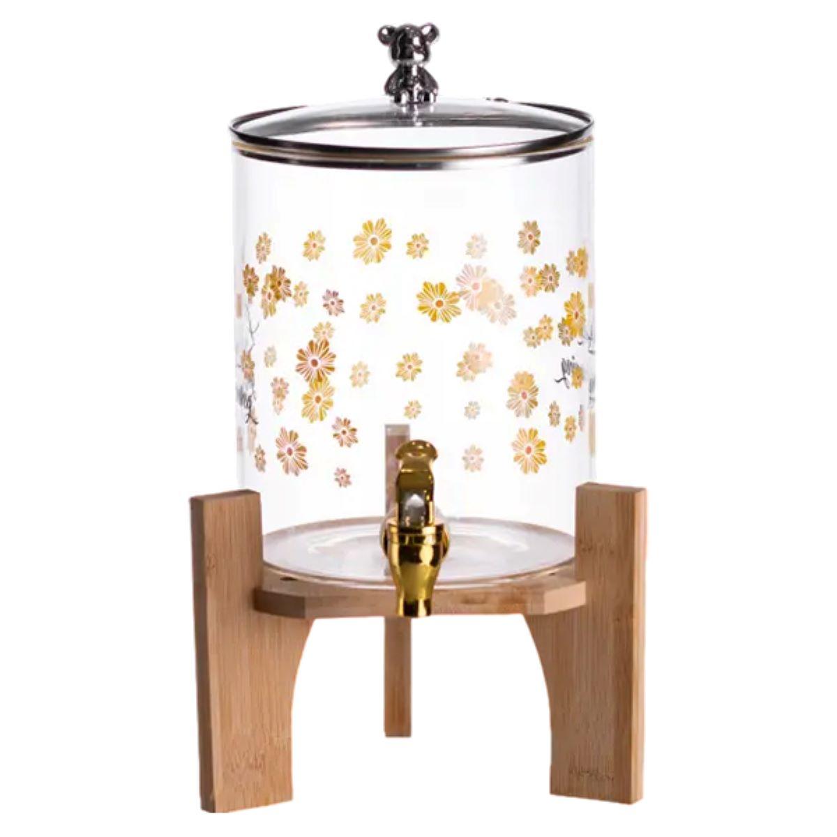 Лимонадниця з краном на дерев'яній підставці 3.6 л скляна лимонадниця диспенсер для напоїв HP-34-17, фото 1