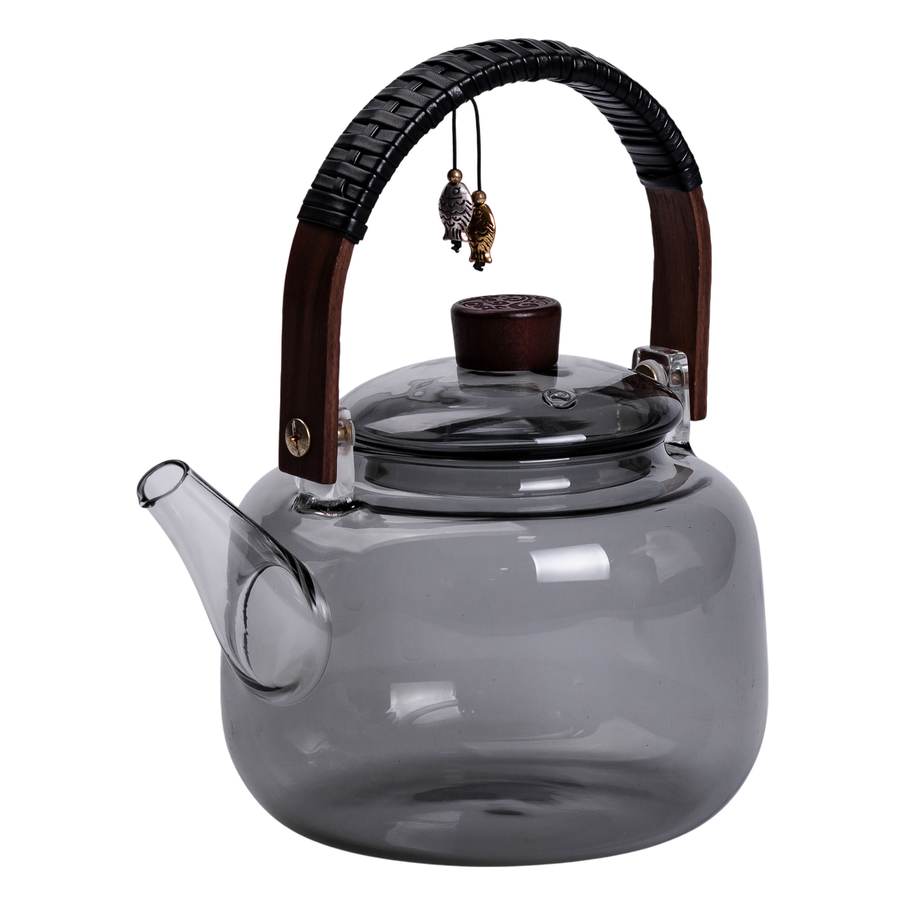 Заварник скляний для чаю 0.8 л Заварний чайник для заварювання з дерев'яною ручкою чорний HP-34-37, фото 1