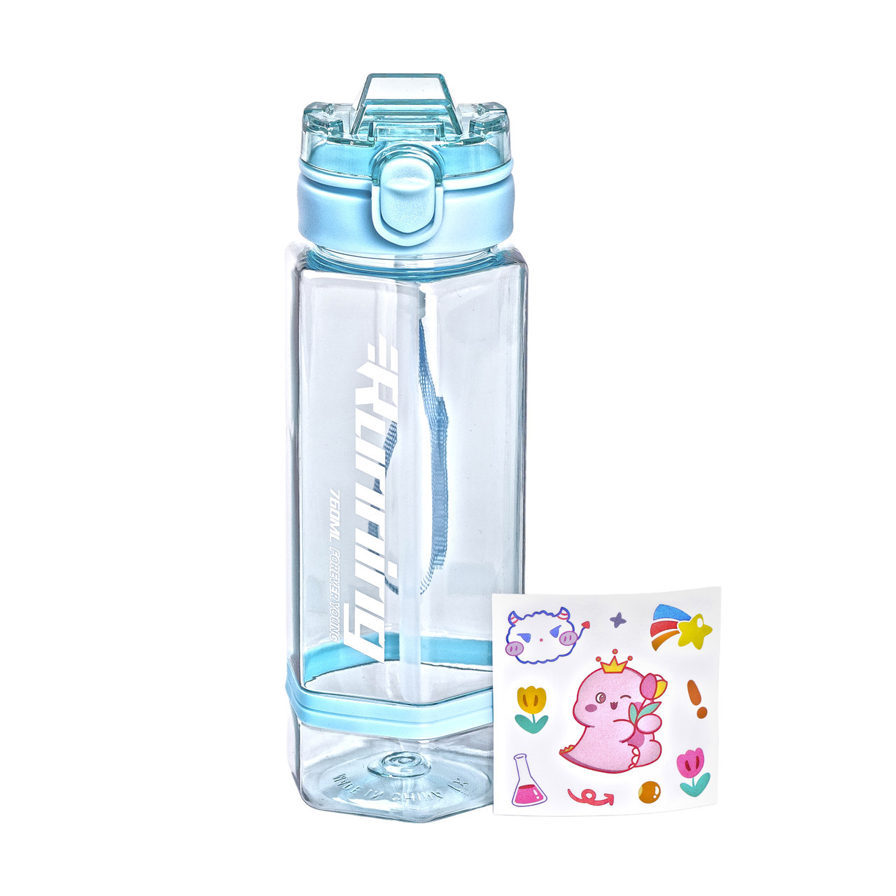 Пляшка для води 760 мл з трубочкою та наліпками блакитна HP-14-48LBL, фото 1