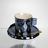 Чашка порцелянова для кави 200 (мл) з блюдцем і ложкою, гарна чашка в подарунок Чорний FM-2A, фото 4
