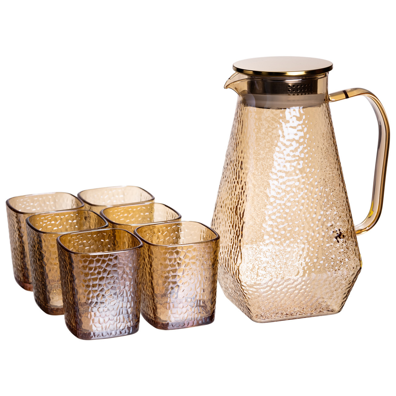 Глечик 1.8 л зі склянками 6 штук по 200 (мл) графин для компоту соку води лимонаду глечик для напоїв Коричневий HP-19-39S, фото 1