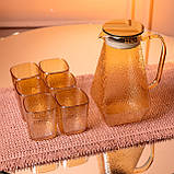 Глечик 1.8 л зі склянками 6 штук по 200 (мл) графин для компоту соку води лимонаду глечик для напоїв Коричневий HP-19-39S, фото 2