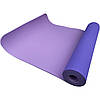 Преміум йога мат 1830×610×6 мм, не ковзаючий двошаровий килимок для фітнесу, TPE-ТС, блакитний верх/бузковий низ, фото 6