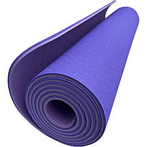 Преміум йога мат 1830×610×6 мм, не ковзаючий двошаровий килимок для фітнесу, TPE-ТС, блакитний верх/бузковий низ, фото 4