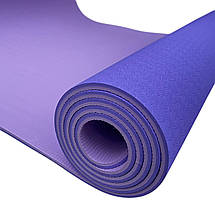 Преміум йога мат 1830×610×6 мм, не ковзаючий двошаровий килимок для фітнесу, TPE-ТС, блакитний верх/бузковий низ, фото 5