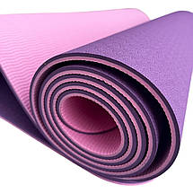 Преміум йога мат 1830×610×6 мм, не ковзаючий двошаровий килимок для фітнесу, TPE-ТС, фіолетовий верх/рожевий низ, фото 4