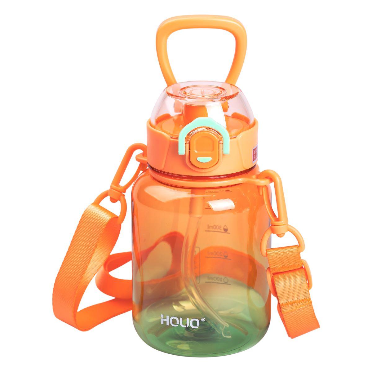 Пляшка для води багаторазова 700 мл пляшечка з трубочкою для спорту та школи 16.5 см Помаранчева HP-14-32O, фото 1