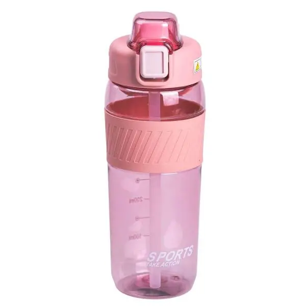 Пляшка для води 600 мл пляшка в школу для тренувань із трубочкою та ручкою 22 см Рожева HP-14-42P, фото 1