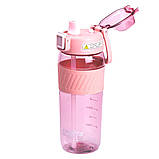Пляшка для води 600 мл пляшка в школу для тренувань із трубочкою та ручкою 22 см Рожева HP-14-42P, фото 3